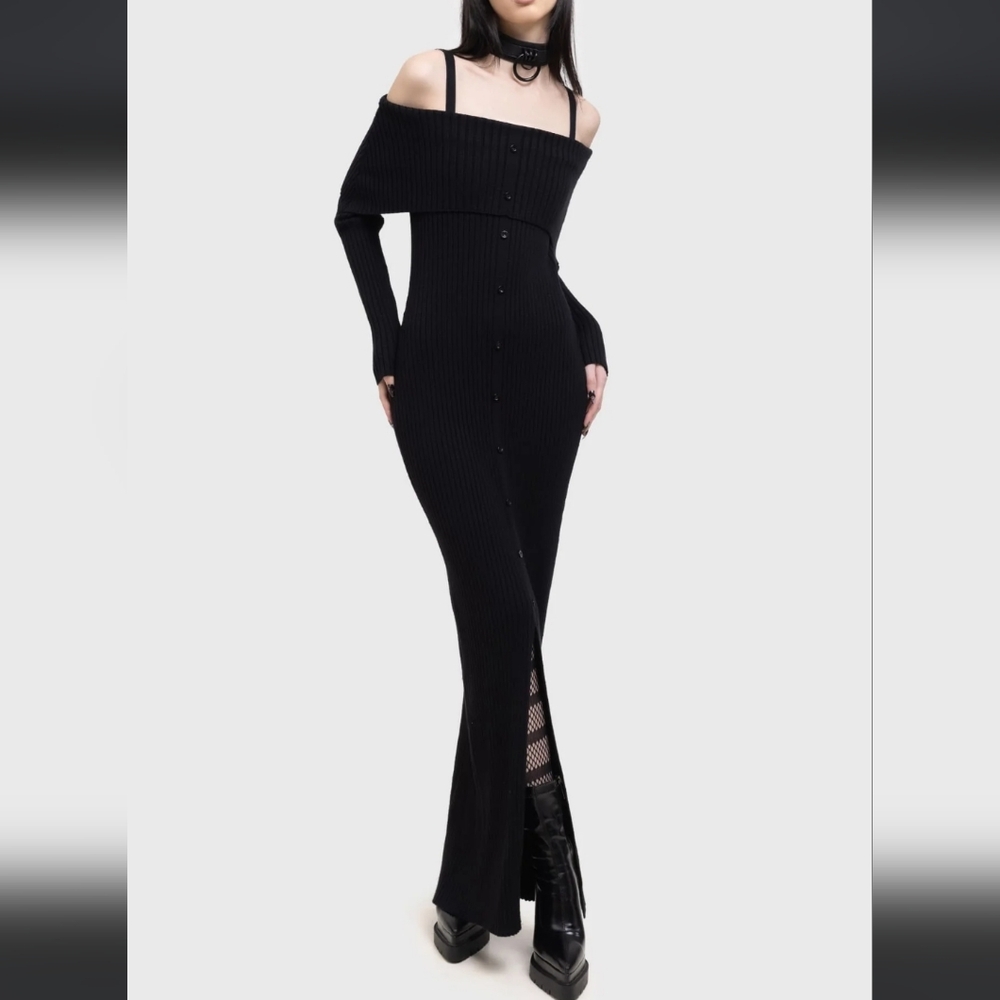 Killstar Black Off-Shoulder Ribbed Dress - Picture 2 of 7